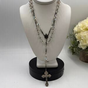 Rosary Sterling Crucifix Austrian Crystal 6mm Faceted Round Aurora Borealis Bead